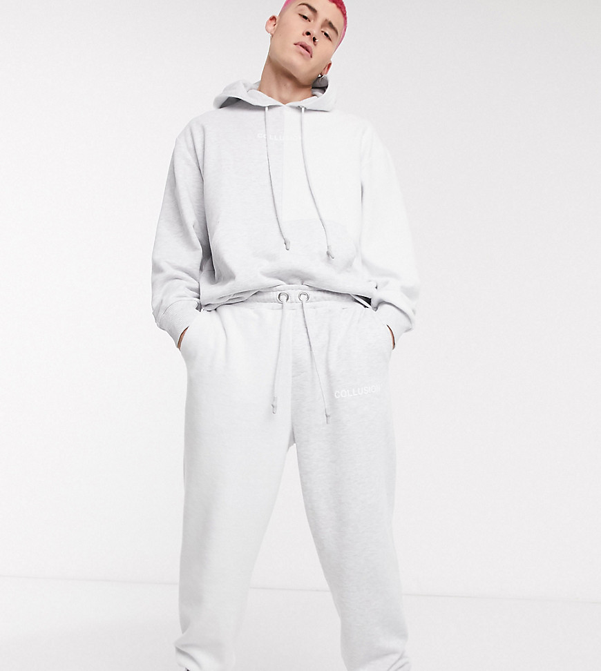 COLLUSION oversized joggers with reverse fabric in white marl