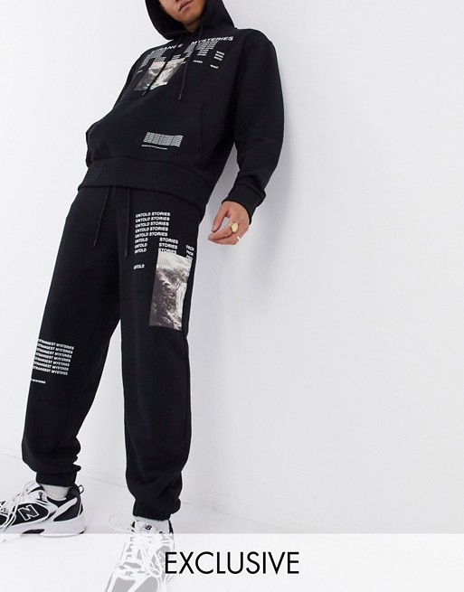 COLLUSION oversized joggers with text print in black co-ord