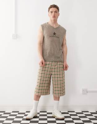 Collusion COLLUSION oversized jort in mixed check-Multi