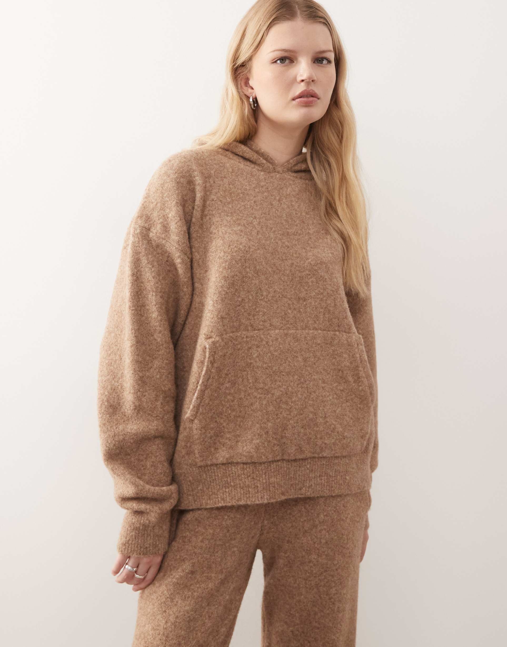 collusion oversized knit hoodie in brown - part of a set