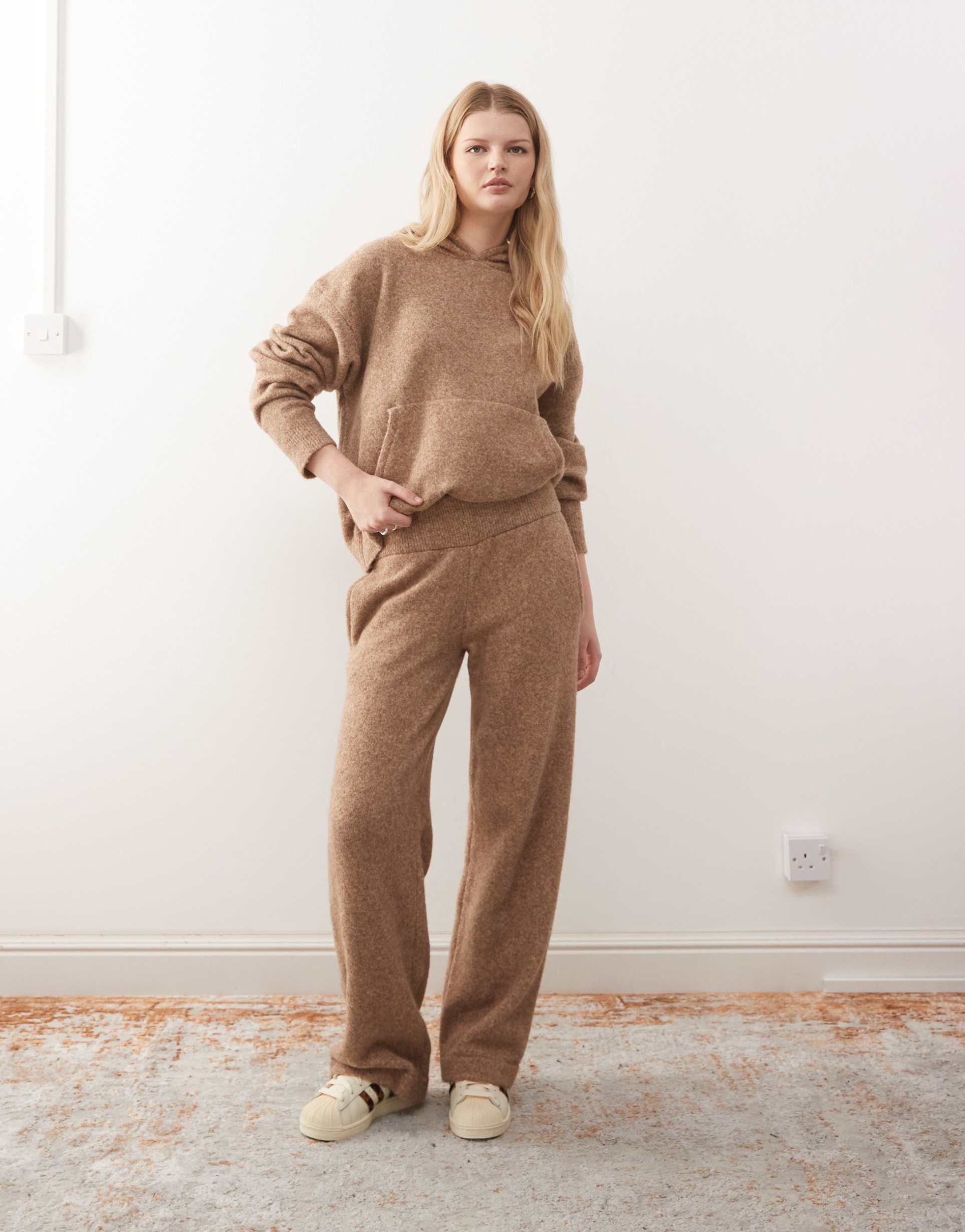 collusion oversized knit sweatpants in brown - part of a set