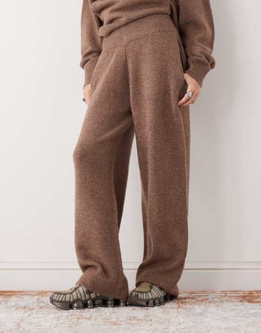 COLLUSION oversized knitted co-ord joggers in brown