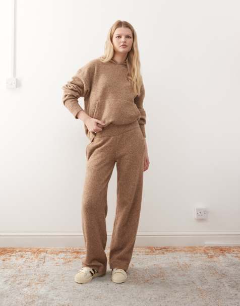 COLLUSION oversized knitted co-ord joggers in brown - view 1