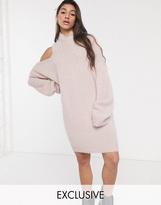 COLLUSION oversized knitted dress in dusty pink