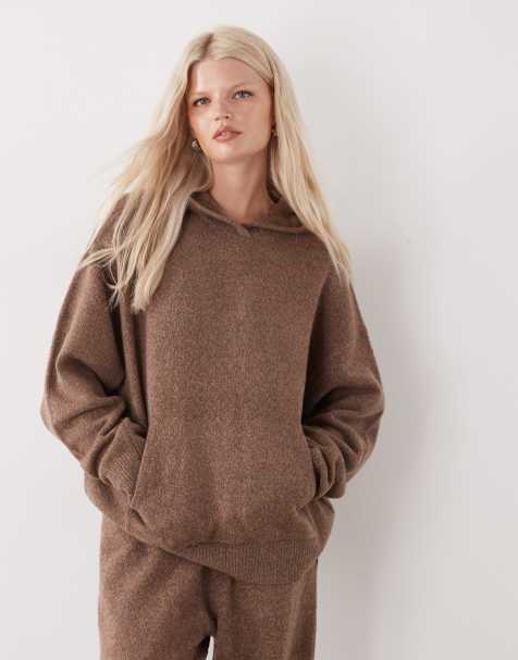 COLLUSION oversized knitted hoodie co-ord in brown - view 1