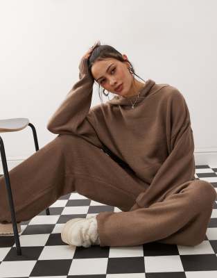 Collusion oversized knitted hoodie in brown part of a set