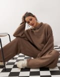 [Collusion] COLLUSION oversized knitted hoodie in brown (part of a set)-Grey XS Brown