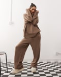 [Collusion] COLLUSION oversized knitted trackies in brown (part of a set)-Grey S Brown