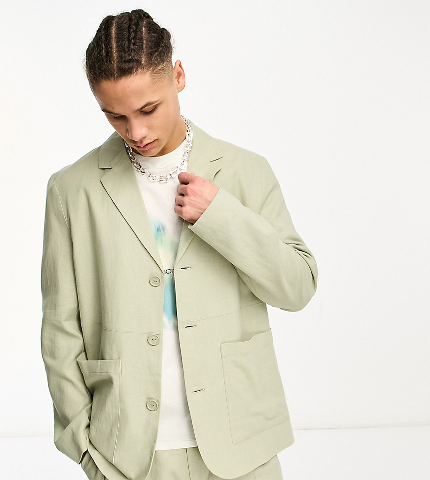 COLLUSION oversized linen blazer in sage green co-ord