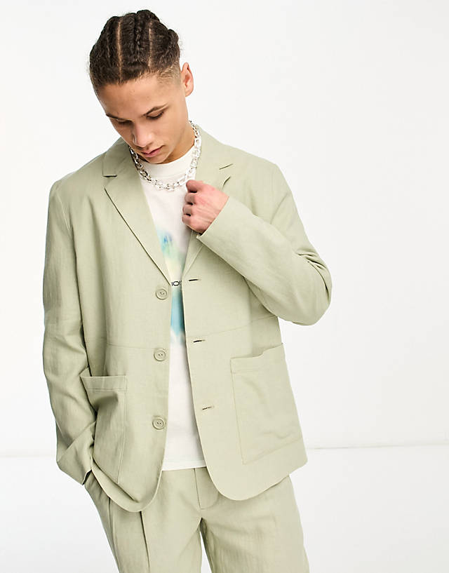 Collusion - oversized linen blazer in sage green co-ord