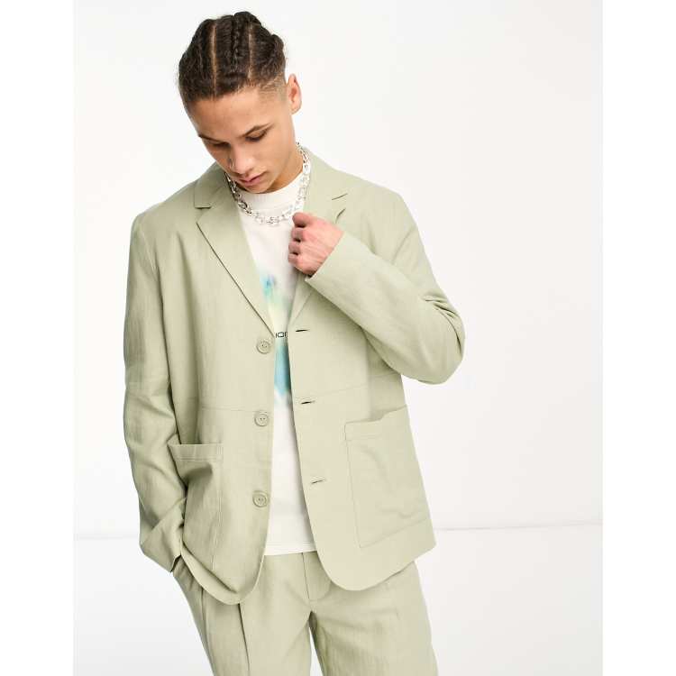 Olive green hot sale linen blazer