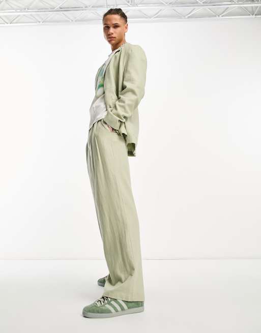 COLLUSION oversized linen wide leg pants in sage green (part of a set) 