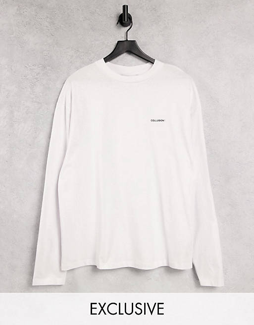 COLLUSION oversized logo long sleeve t-shirt in white