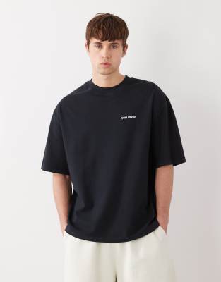 Collusion Oversized Logo Piqué T-shirt In Black