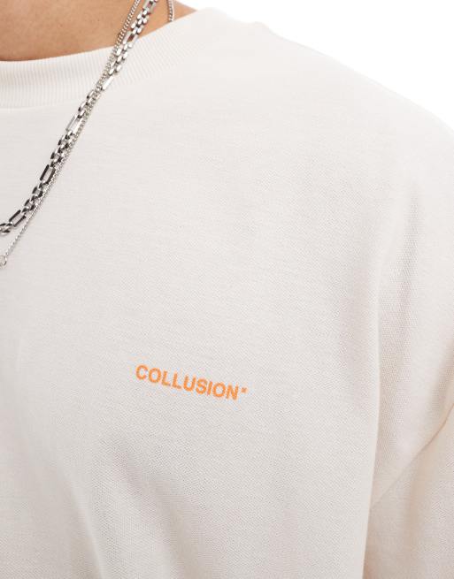 COLLUSION oversized logo pique t-shirt in stone