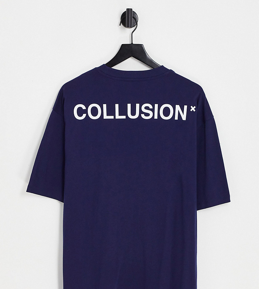 COLLUSION oversized logo t-shirt in dark blue