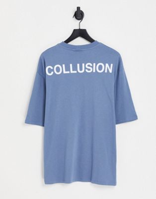 COLLUSION oversized logo t-shirt in dusty blue