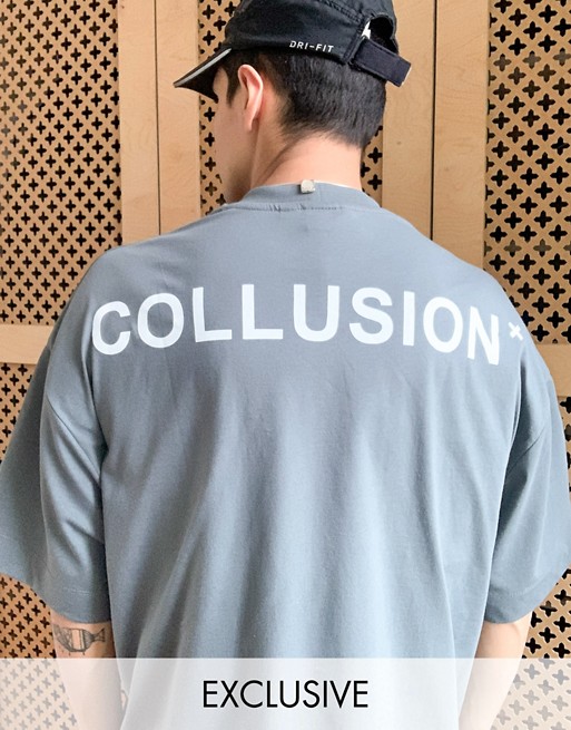 COLLUSION oversized logo t-shirt in slate grey
