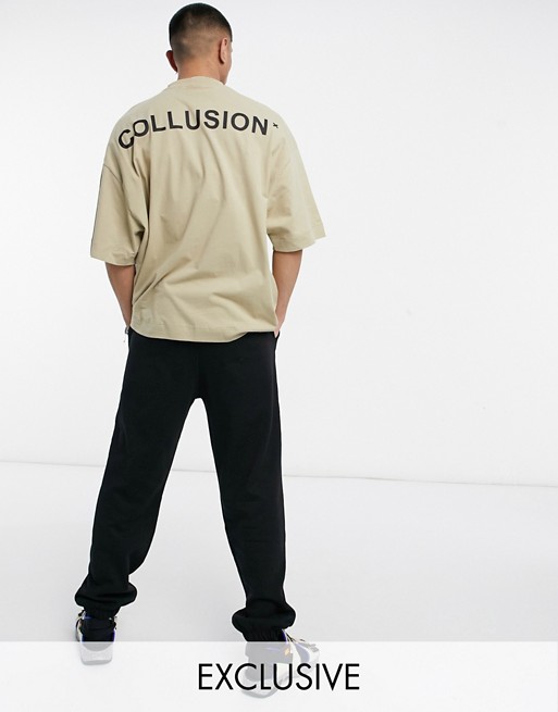 COLLUSION oversized logo t-shirt in tan
