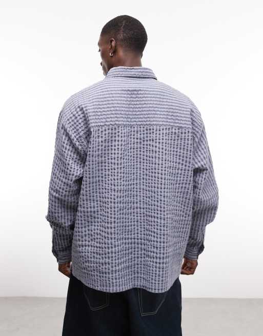 COLLUSION oversized long sleeve football shirt in blue check, 5 of 5
