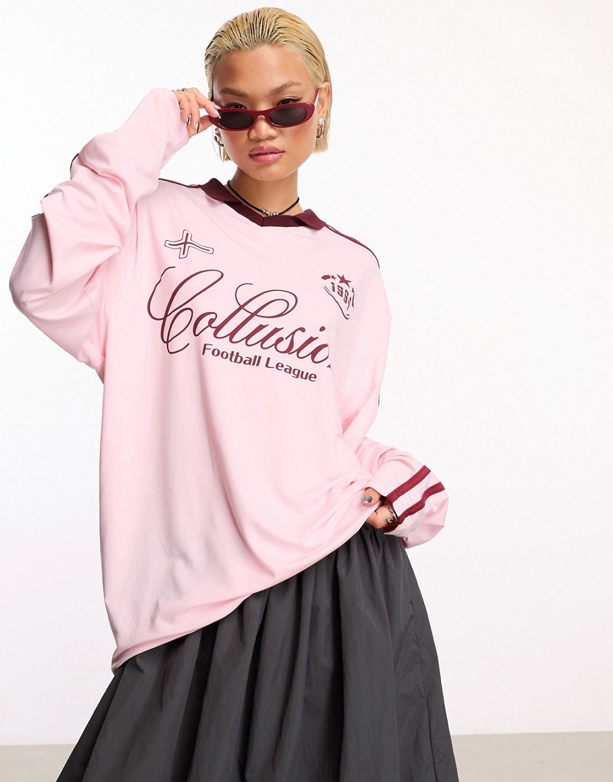 COLLUSION oversized long sleeve football shirt in pink