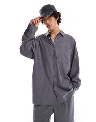 oversized long sleeve shirt in charcoal - part of a set-Gray