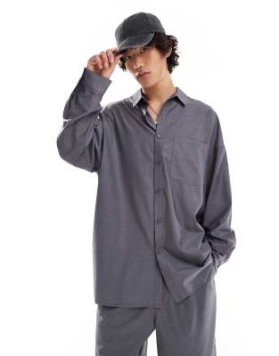 oversized long sleeve shirt in charcoal - part of a set-Gray