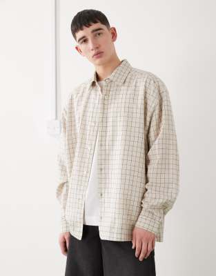 COLLUSION oversized long sleeve shirt in neutral check | ASOS