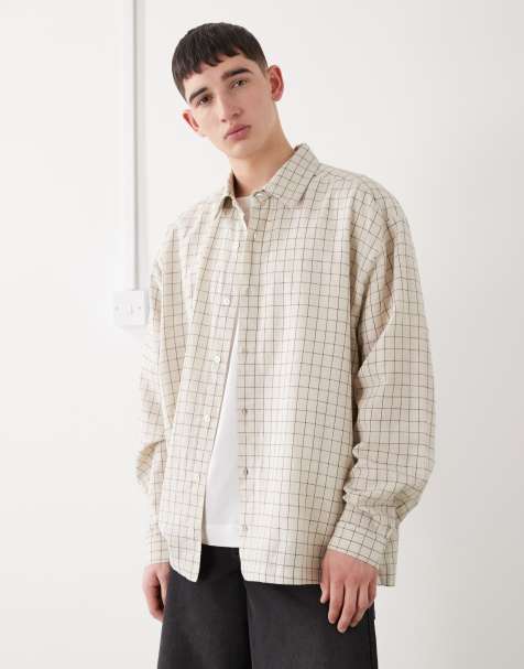 COLLUSION oversized long sleeve shirt in neutral plaid - view 1