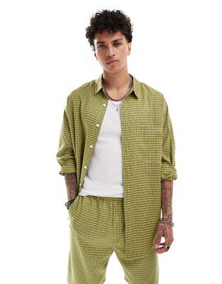 oversized long sleeve shirt in plaid - part of a set-Green