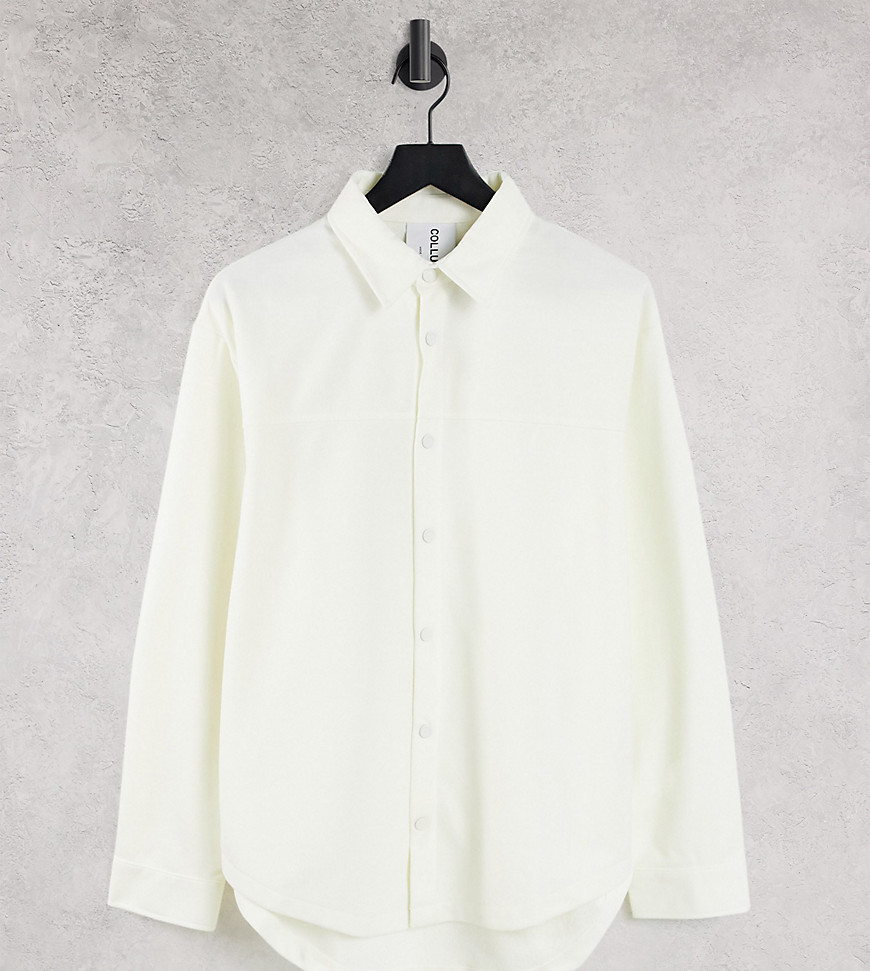 COLLUSION oversized long sleeve shirt in polytricot in ecru-White