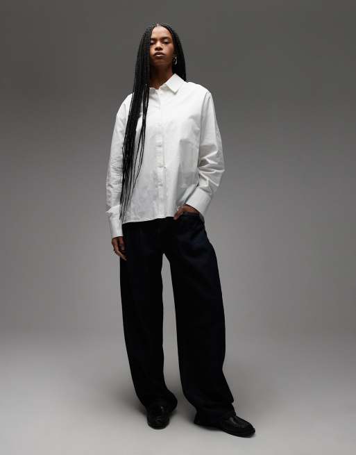 COLLUSION oversized long sleeve shirt in white