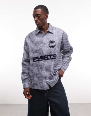 Collusion Oversized Long Sleeve Soccer Shirt In Blue