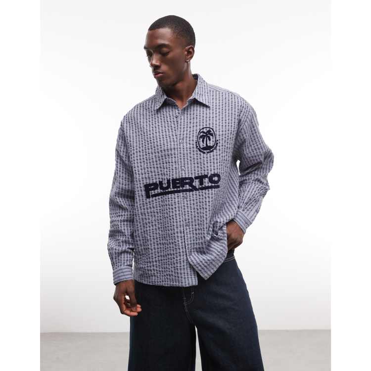 COLLUSION oversized long sleeve soccer shirt in blue plaid | ASOS