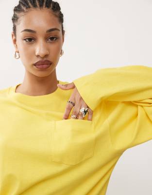 oversized long sleeve t-shirt with embroidery in yellow