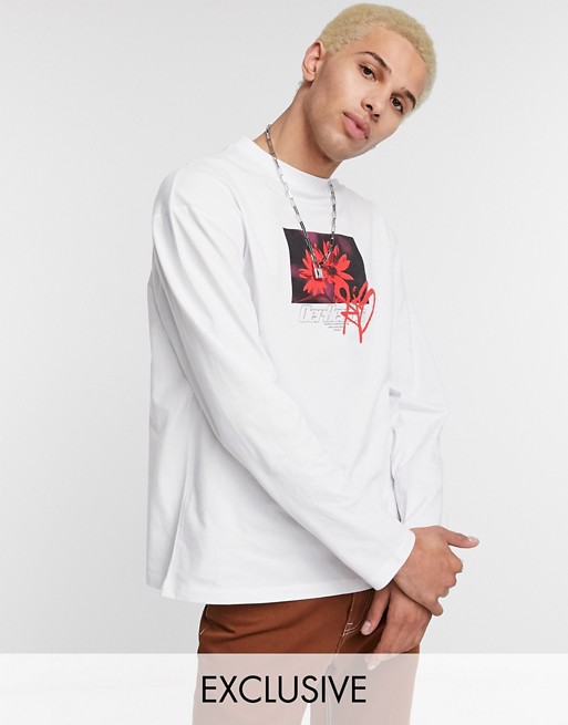 COLLUSION oversized long sleeve t-shirt with print in white