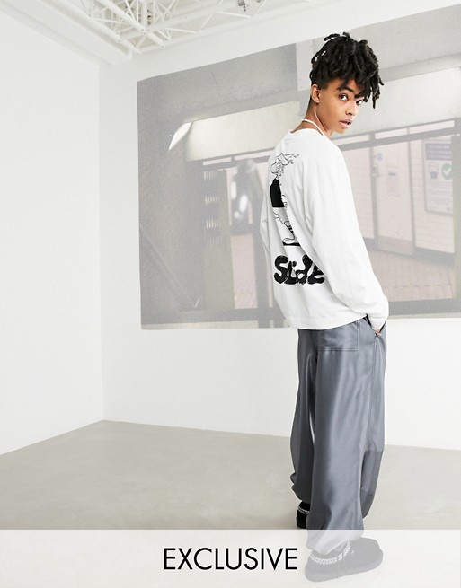 COLLUSION oversized long sleeve t-shirt with print in white