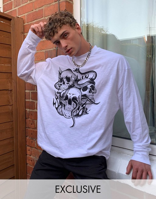 COLLUSION oversized long sleeve t-shirt with skull print in white slub