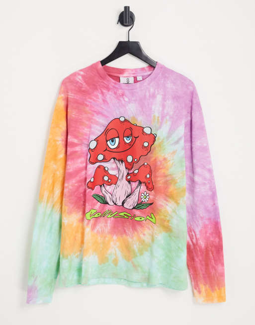 COLLUSION oversized long sleeve t-shrit with mushroom print in tie dye