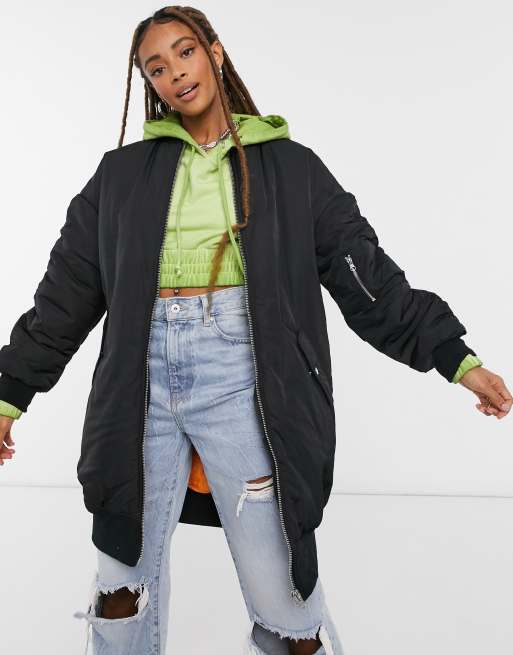 Collusion Oversized Ma1 Longline Bomber Jacket In Black Asos