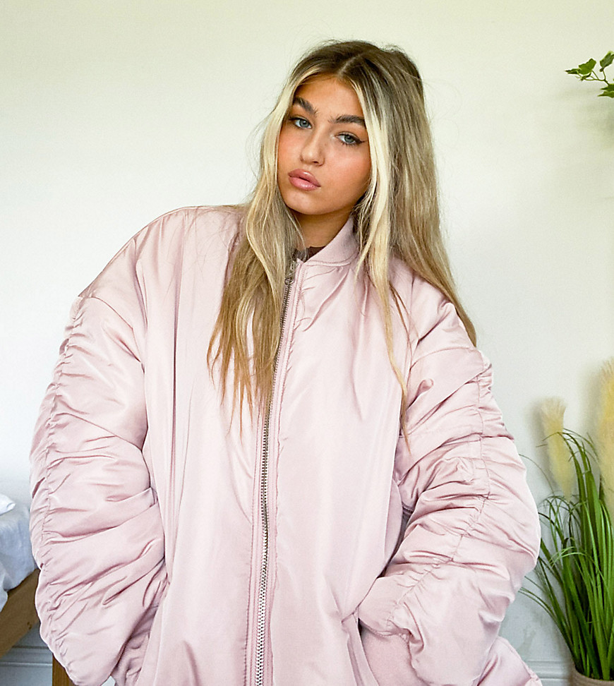 COLLUSION oversized MA1 longline bomber jacket in pink