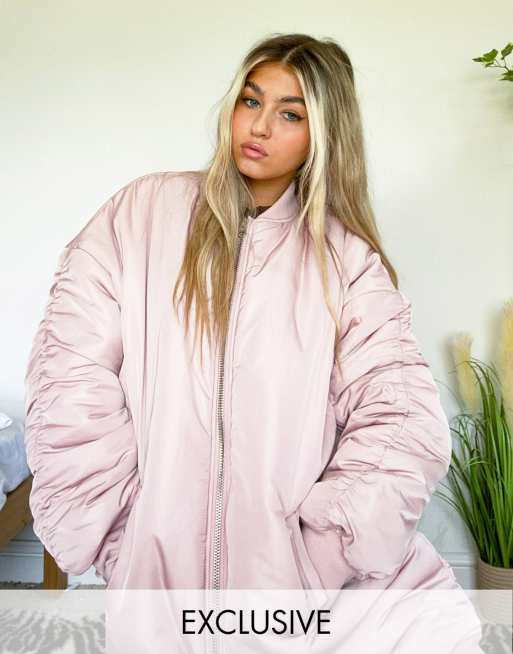 COLLUSION oversized MA1 longline bomber jacket in pink