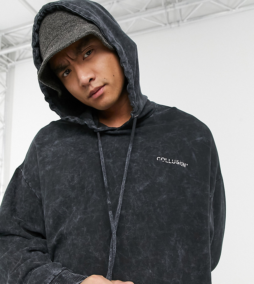 COLLUSION oversized matching hoodie in charcoal acid wash-Grey