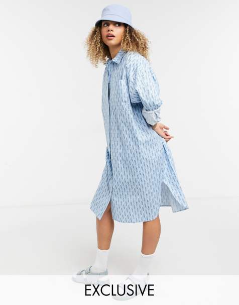 COLLUSION oversized midi shirt dress in blue Collusion stripe