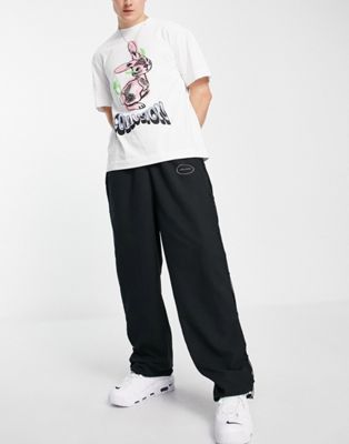 COLLUSION oversized noughties fit joggers with tie detail in black