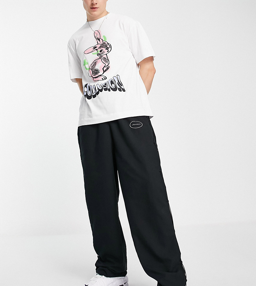 COLLUSION oversized noughties fit sweatpants with tie detail in black