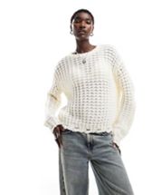 ASOS DESIGN sheer knitted top with asymmetric neckline in cream | ASOS