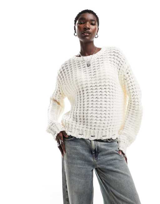 COLLUSION oversized open-stitch heavy sweater in ecru | ASOS