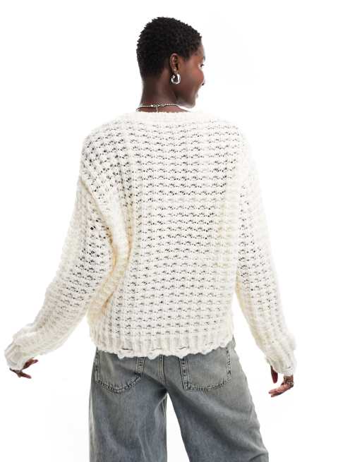 White open clearance stitch sweater