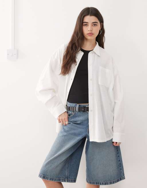 COLLUSION - Oversized overhemd van een linnenmix in wit
